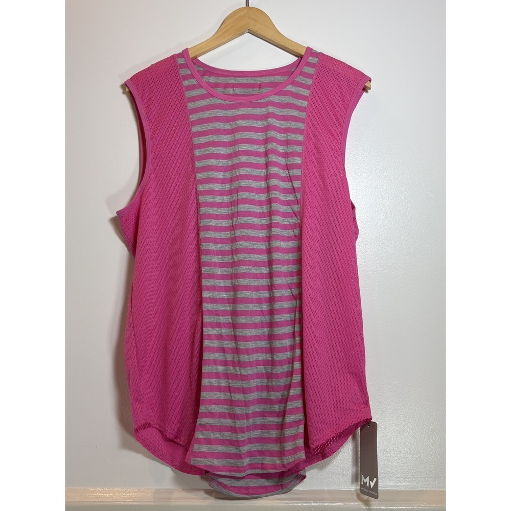 NWT‎ Modus Vivendi Pop Melange Tank Sleeveless XL Pink Stripe Mesh Modal Cotton